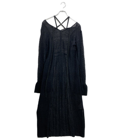 美品 AMERI 長袖ワンピース UND CROSS NECK CROCHET KNIT DRESS 02320520670 レディース SIZE S アメリ