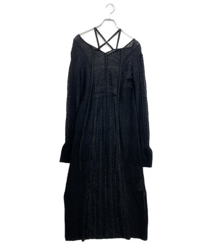 美品 AMERI 長袖ワンピース UND CROSS NECK CROCHET KNIT DRESS 02320520670 レディース SIZE S アメリ