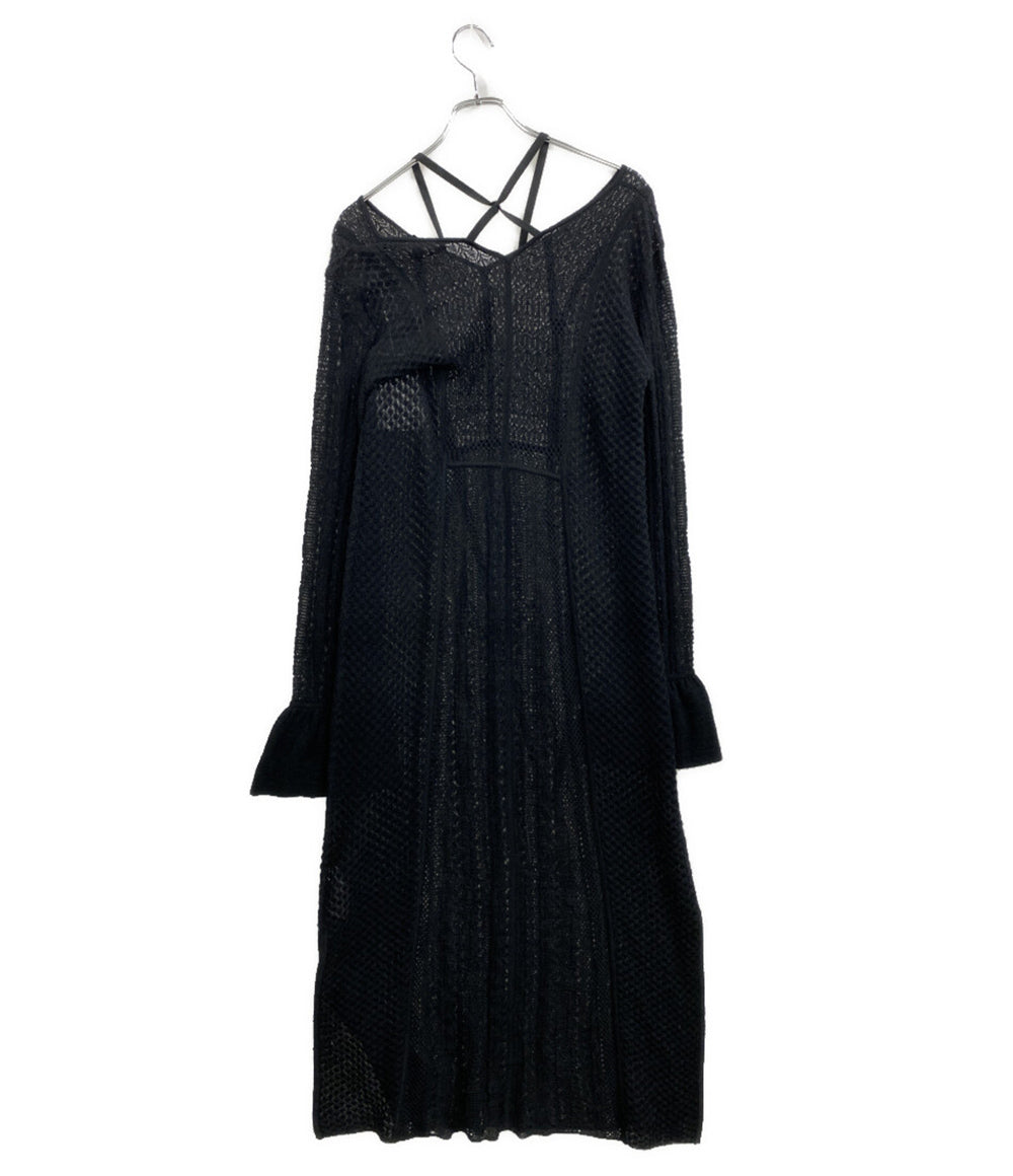 美品 AMERI 長袖ワンピース UND CROSS NECK CROCHET KNIT DRESS 02320520670 レディース SIZE S アメリ