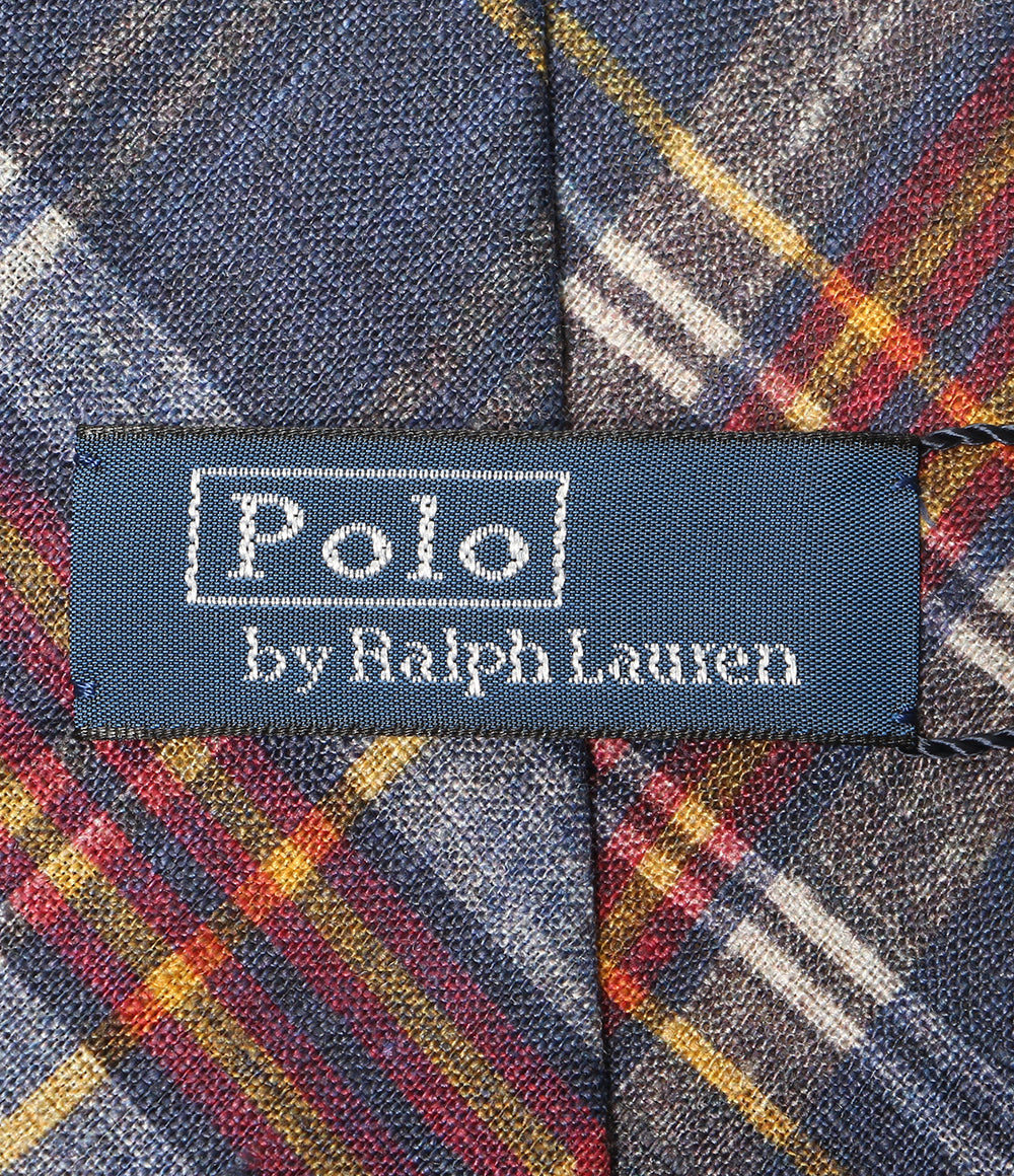 美品 POLO RALPH LAUREN ネクタイ エクエステリアン チェック リネン メンズ ポロ・ラルフローレン
