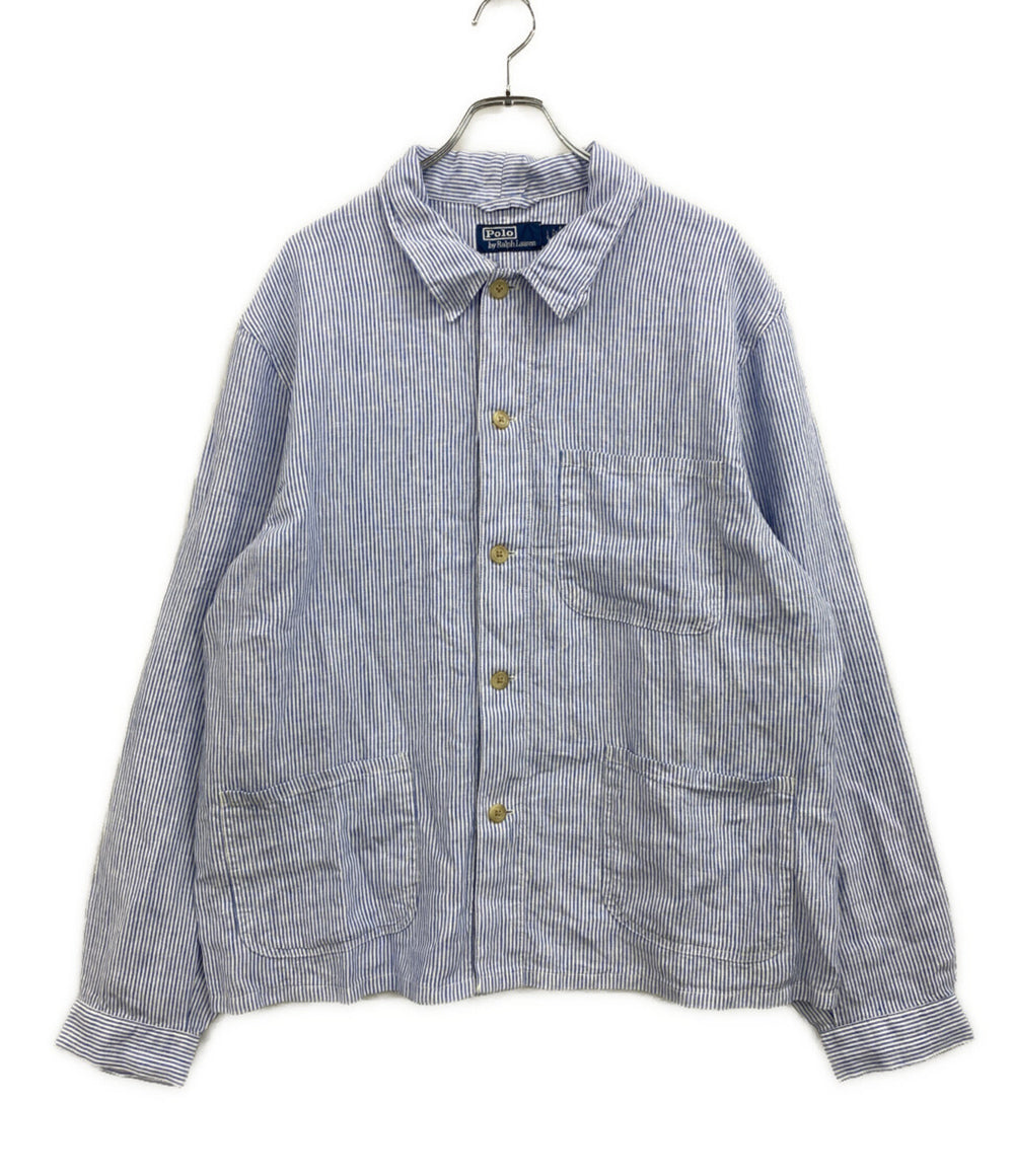 美品 POLO RALPH LAUREN 26SS リネン ユーティリティー オーバーシャツ カバナ ブルー メンズ SIZE L ポロ・ラルフローレン