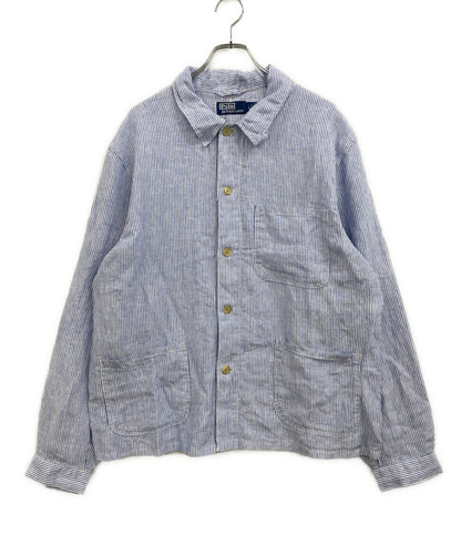 美品 POLO RALPH LAUREN 26SS リネン ユーティリティー オーバーシャツ カバナ ブルー メンズ SIZE L ポロ・ラルフローレン