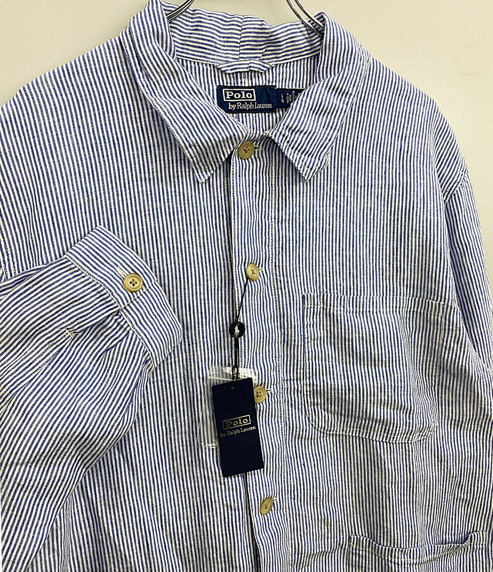 美品 POLO RALPH LAUREN 26SS リネン ユーティリティー オーバーシャツ カバナ ブルー メンズ SIZE L ポロ・ラルフローレン