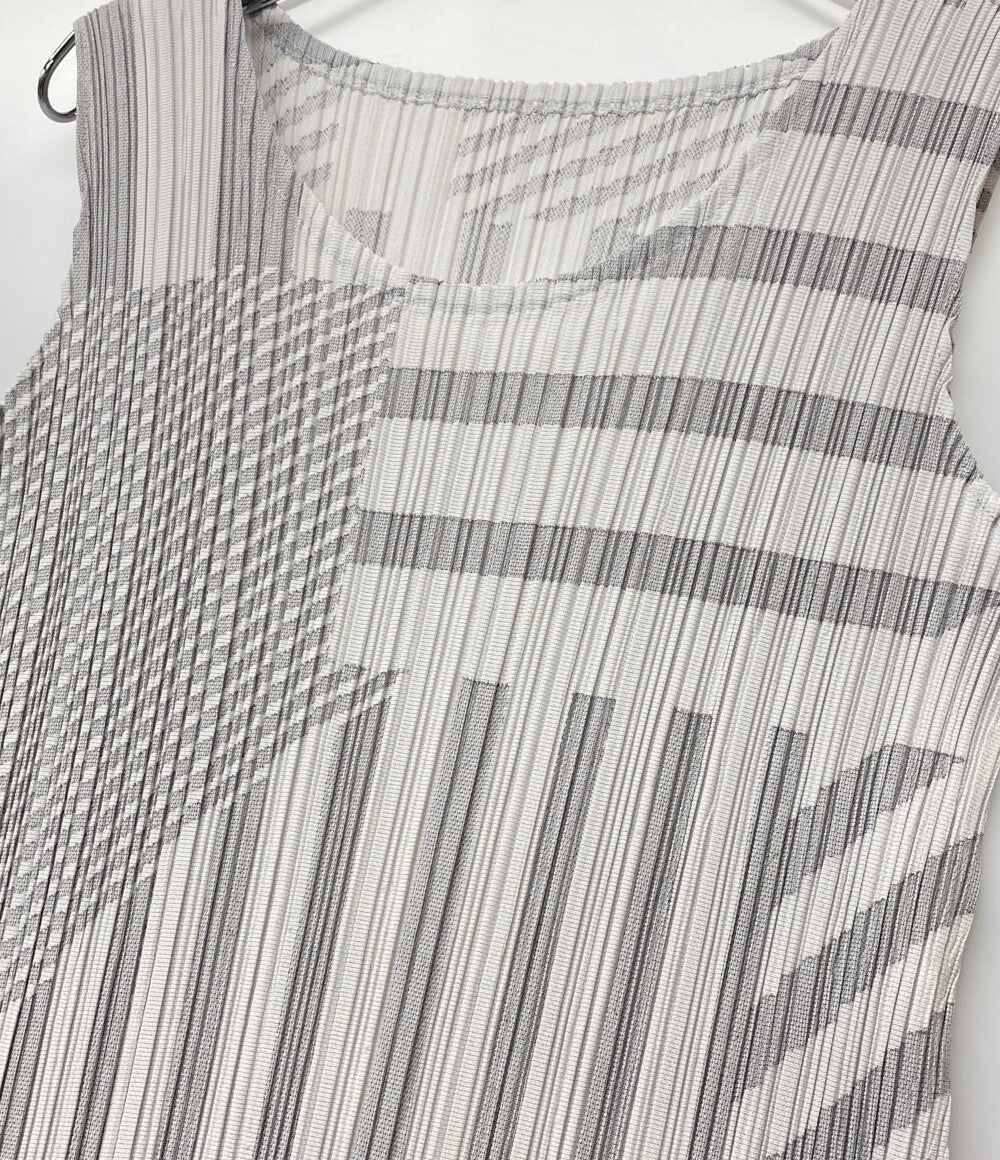美品 PLEATS PLEASE ノースリーブワンピース 幾何学 ホワイト系 PP43-JH644 レディース SIZE 4 プリーツプリーズ