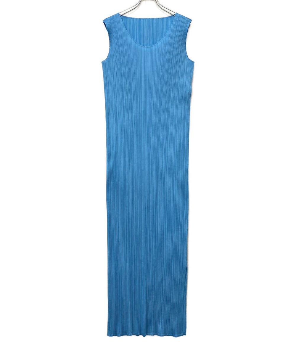 美品 PLEATS PLEASE ノースリーブワンピース ブルー PP51-JH616 レディース SIZE 5 プリーツプリーズ