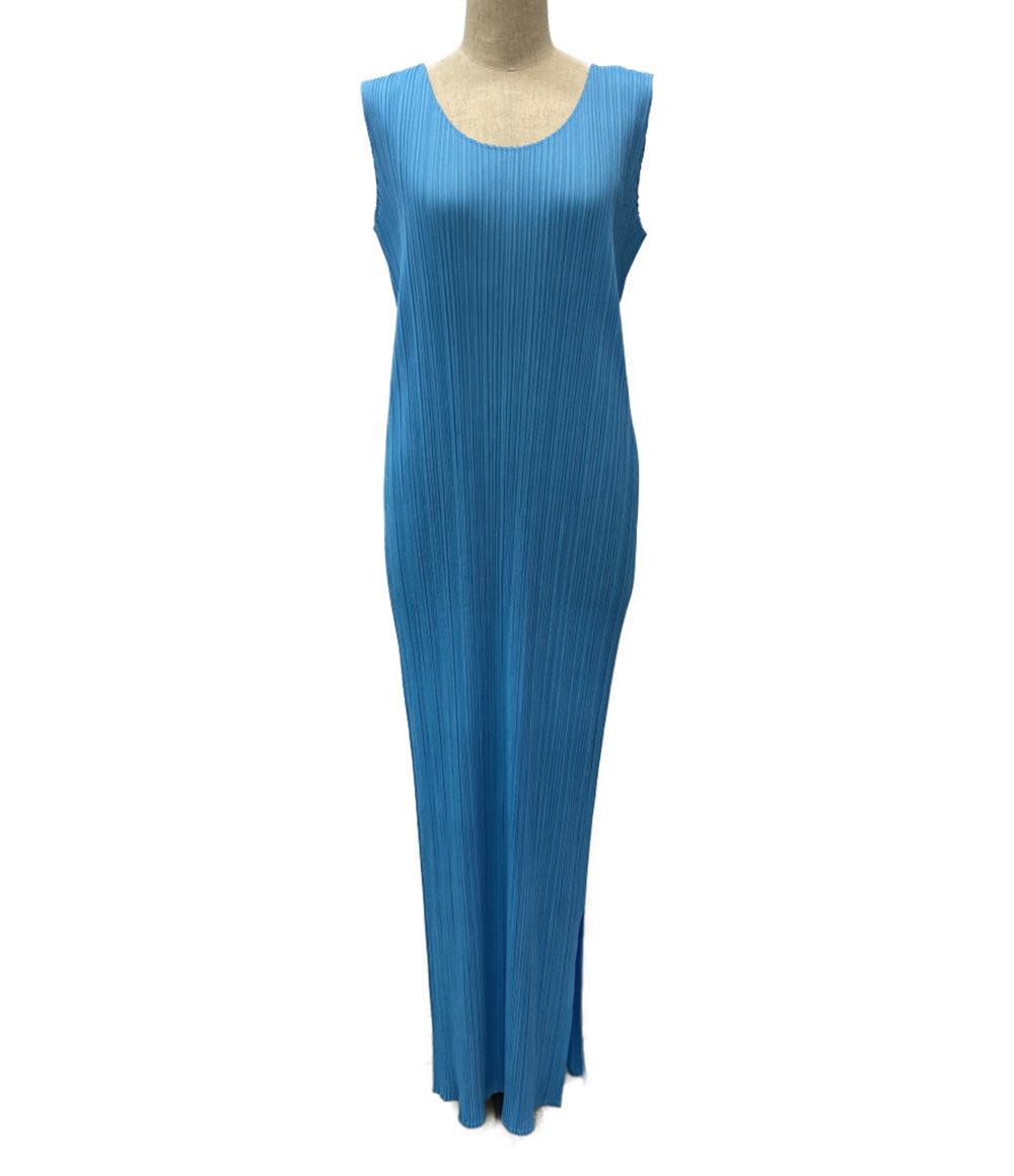 美品 PLEATS PLEASE ノースリーブワンピース ブルー PP51-JH616 レディース SIZE 5 プリーツプリーズ