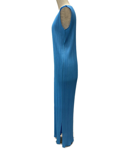 美品 PLEATS PLEASE ノースリーブワンピース ブルー PP51-JH616 レディース SIZE 5 プリーツプリーズ