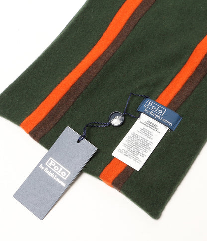 美品 POLO RALPH LAUREN クレストストライプド ウール マフラー メンズ SIZE O/S ポロ・ラルフローレン