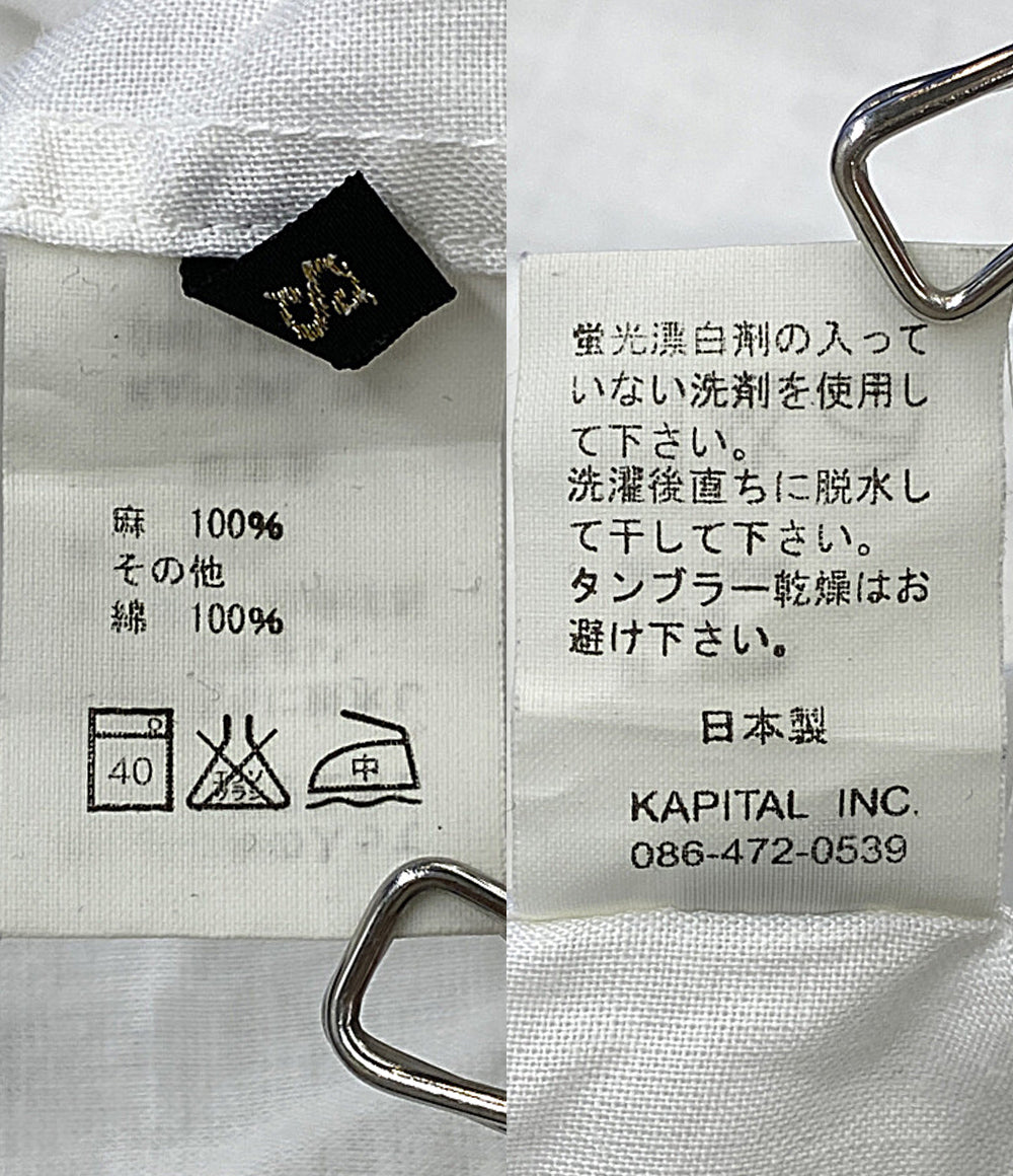 KAPITAL 長袖シャツ LINEN ホワイト 変則デザイン フロントオープン レディース SIZE S キャピタル