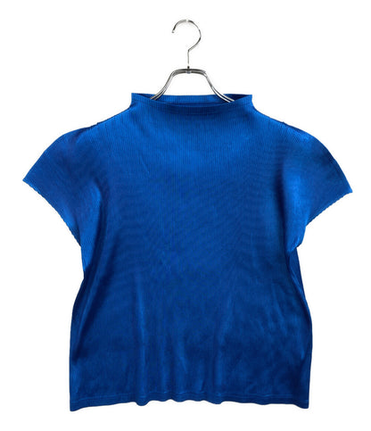 PLEATS PLEASE 半袖Ｔシャツ ボロルネック半袖プリーツトップス ブルー PP83FK342 レディース SIZE 3 プリーツプリーズ