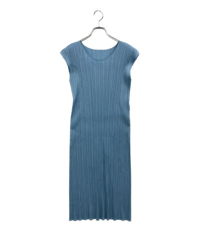 PLEATS PLEASE ノースリーブワンピース ブルー プリーツ PP11-JH869 レディース SIZE 3 プリーツプリーズ