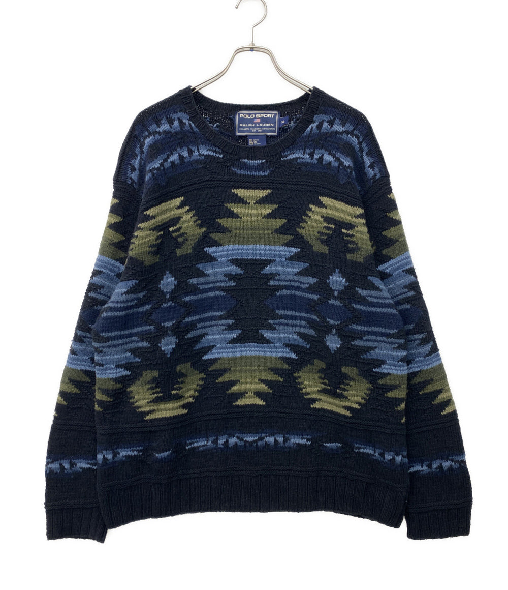 POLO SPORTS RALPH LAUREN ニット ネイティブ リネンコットン ネイビー メンズ SIZE XL ポロスポーツ