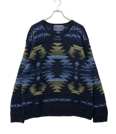 POLO SPORTS RALPH LAUREN ニット ネイティブ リネンコットン ネイビー メンズ SIZE XL ポロスポーツ
