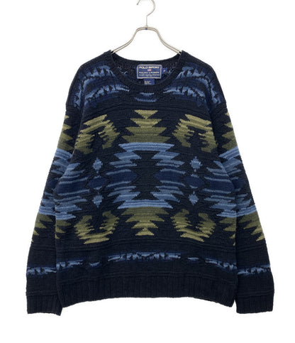POLO SPORTS RALPH LAUREN ニット ネイティブ リネンコットン ネイビー メンズ SIZE XL ポロスポーツ