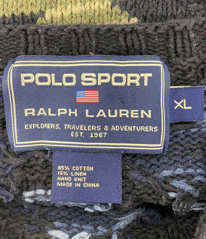 POLO SPORTS RALPH LAUREN ニット ネイティブ リネンコットン ネイビー メンズ SIZE XL ポロスポーツ
