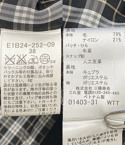 BURBERRY BLUE LABEL コート ブラック 裏地チェック E1B24-252-09 レディース SIZE 38 バーバリーブルーレーベル
