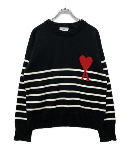 AMI Alexandre Mattiussi ニット ブラック ボーダー コットンウール メンズ SIZE M アミ
