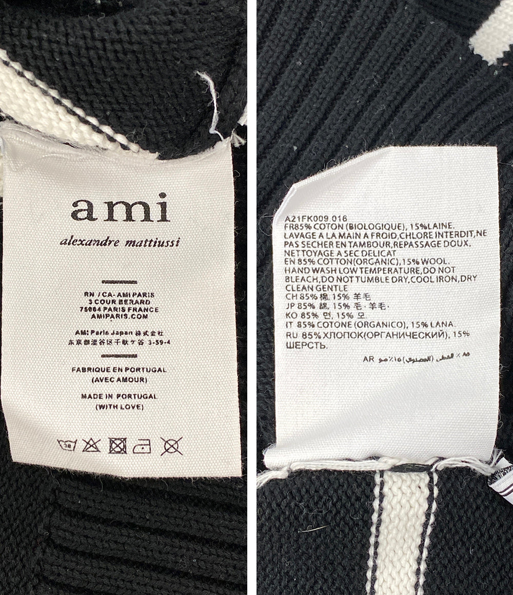 AMI Alexandre Mattiussi ニット ブラック ボーダー コットンウール メンズ SIZE M アミ
