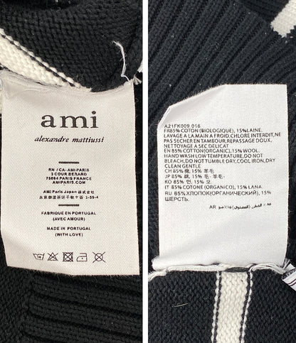 AMI Alexandre Mattiussi ニット ブラック ボーダー コットンウール メンズ SIZE M アミ