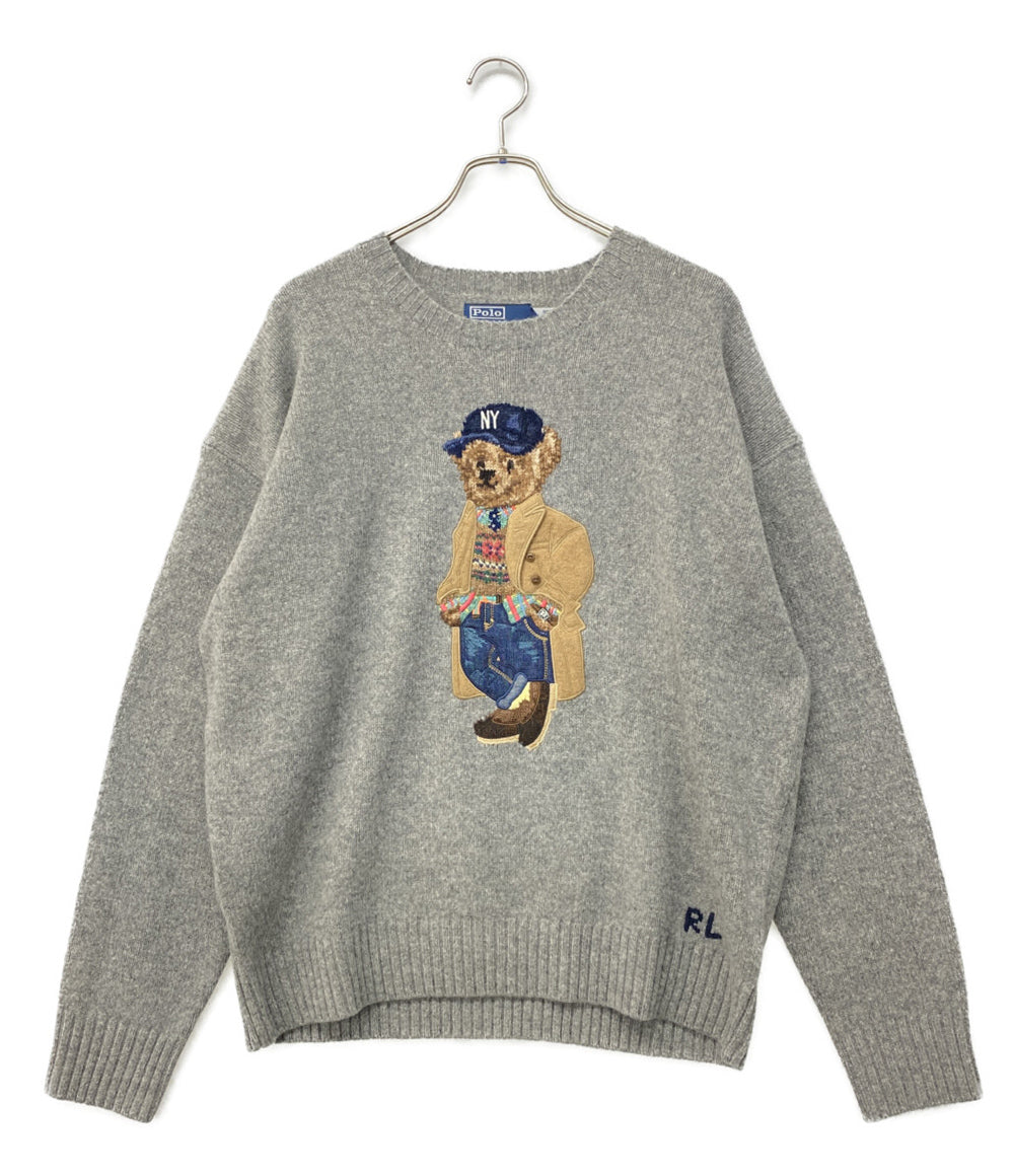 美品 POLO RALPH LAUREN 長袖ニット RELAX FIT POLO BEAR SWEATER GREY 26FW メンズ SIZE L ポロ・ラルフローレン