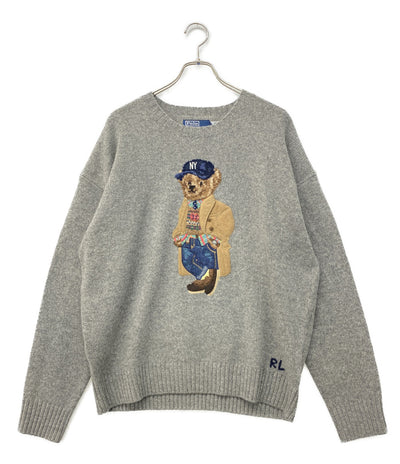 美品 POLO RALPH LAUREN 長袖ニット RELAX FIT POLO BEAR SWEATER GREY 26FW メンズ SIZE L ポロ・ラルフローレン