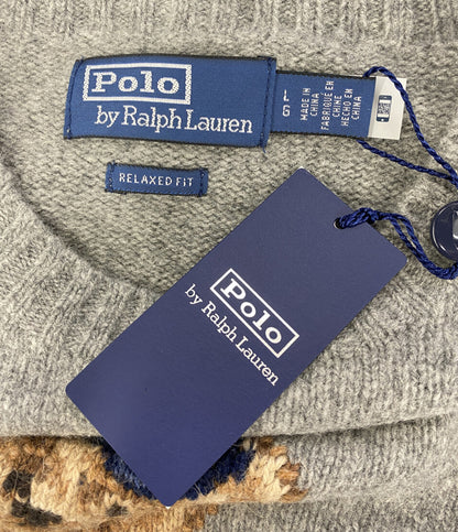美品 POLO RALPH LAUREN 長袖ニット RELAX FIT POLO BEAR SWEATER GREY 26FW メンズ SIZE L ポロ・ラルフローレン