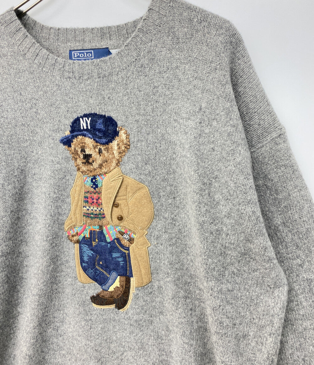 美品 POLO RALPH LAUREN 長袖ニット RELAX FIT POLO BEAR SWEATER GREY 26FW メンズ SIZE L ポロ・ラルフローレン