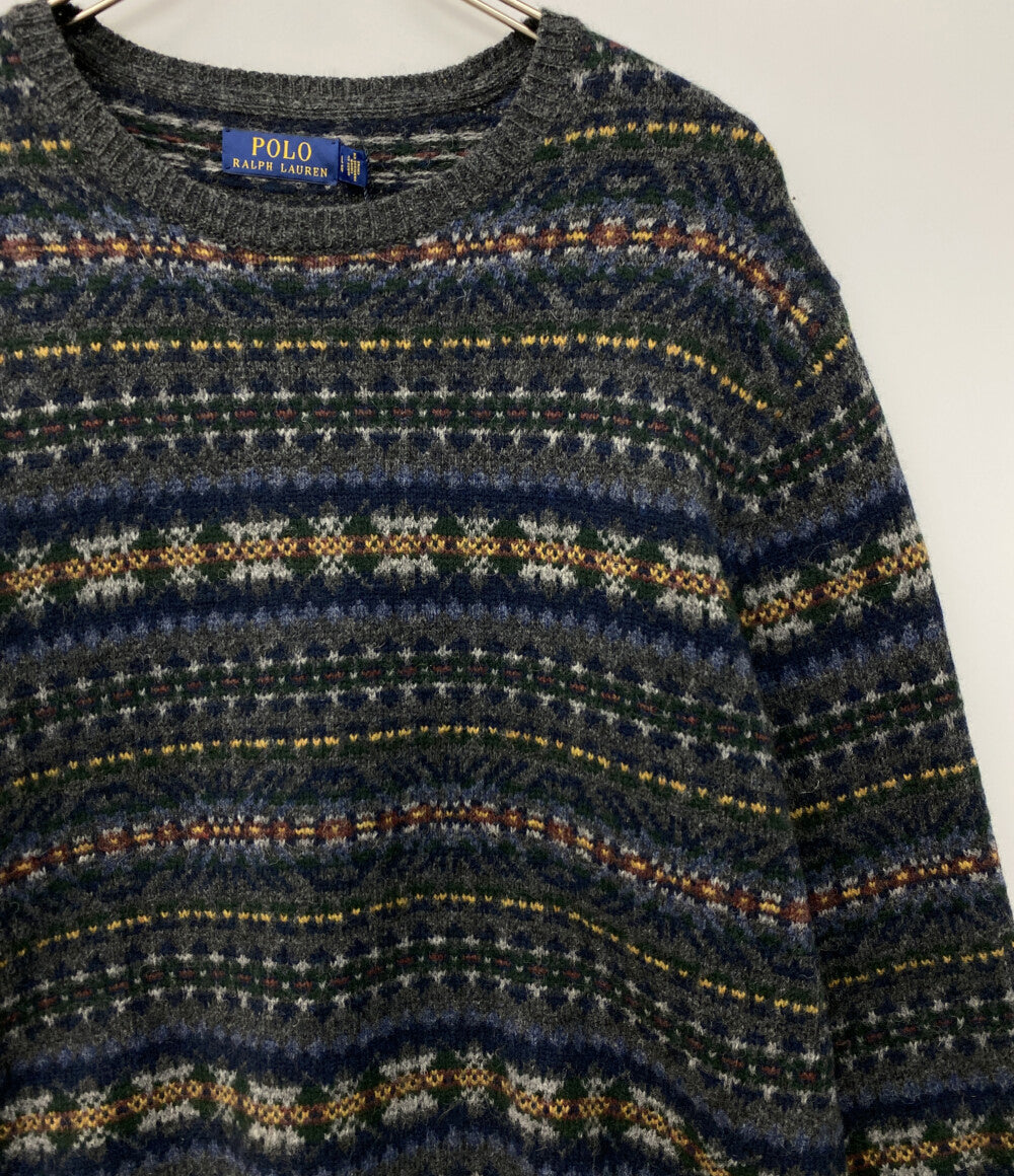 美品 POLO RALPH LAUREN 長袖ニット FAIR ISLE WOOL JUMPER NAVY メンズ SIZE L ポロ・ラルフローレン