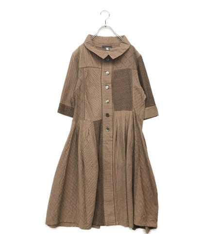 イッセイミヤケ 七分袖ワンピース 筆タグ 切替 カラーワンピース JG12189 レディース SIZE M ISSEY MIYAKE