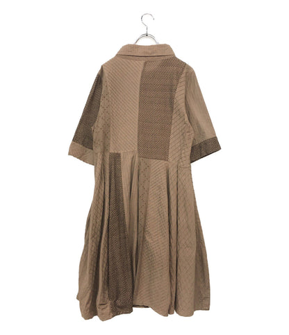 イッセイミヤケ 七分袖ワンピース 筆タグ 切替 カラーワンピース JG12189 レディース SIZE M ISSEY MIYAKE