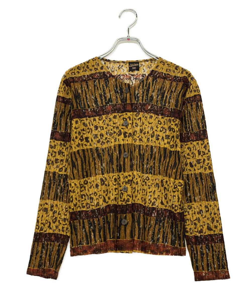 美品 ジャンポールゴルチエファム ブラウス 90s プリーツ ブラウン 柄 210-5.PO.WO レディース SIZE 40 JEAN PAUL GAULTIER FEMME