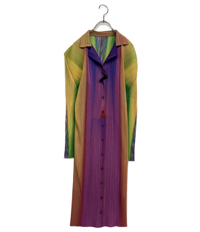 プリーツプリーズ 美品 レインボーグラデーションボタンワンピース 97AW PP79-JH825 レディース SIZE 3 PLEATS PLEASE