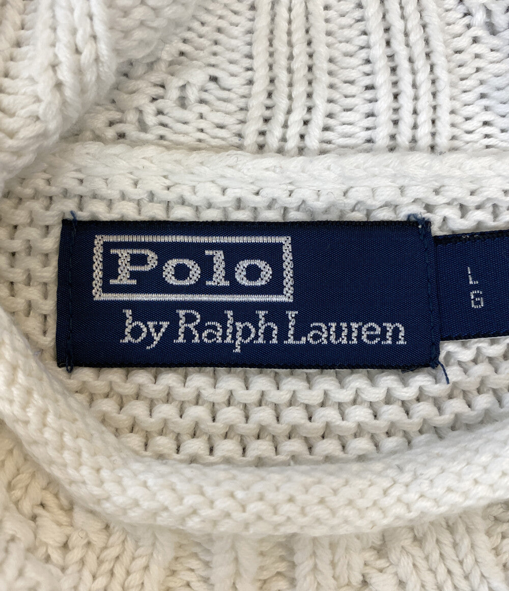 美品 POLO RALPH LAUREN ニット MARINE ホワイト コットン メンズ SIZE L ポロ・ラルフローレン