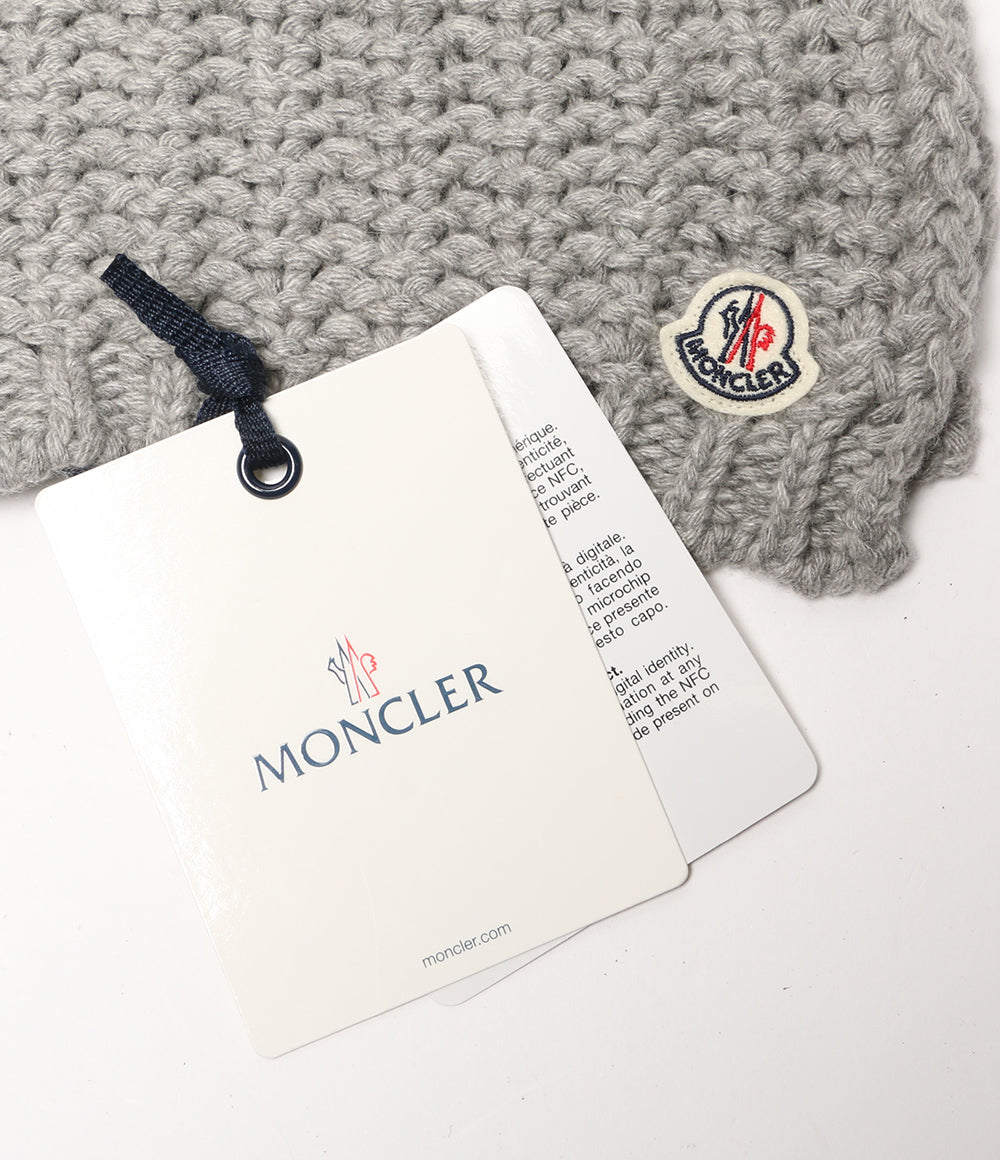 【杏仁 】MONCLER モンクレール　マフラー　グレー 中古・古着通販】MONCLER (モンクレール) ワッペン付きニットマフラー