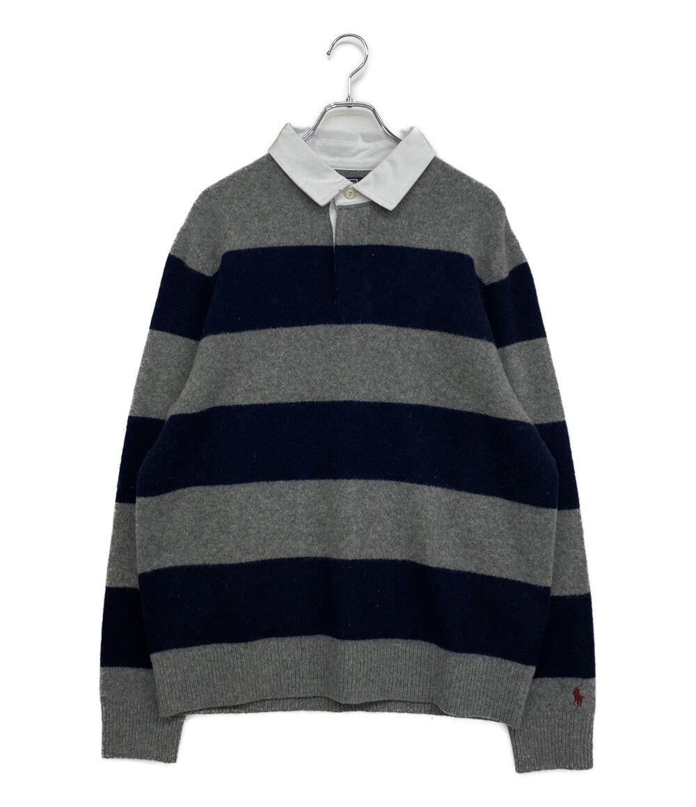 ポロ・ラルフローレン 長袖ポロシャツ ラガーシャツ カシミヤ混 ボーダー メンズ SIZE L POLO RALPH LAUREN