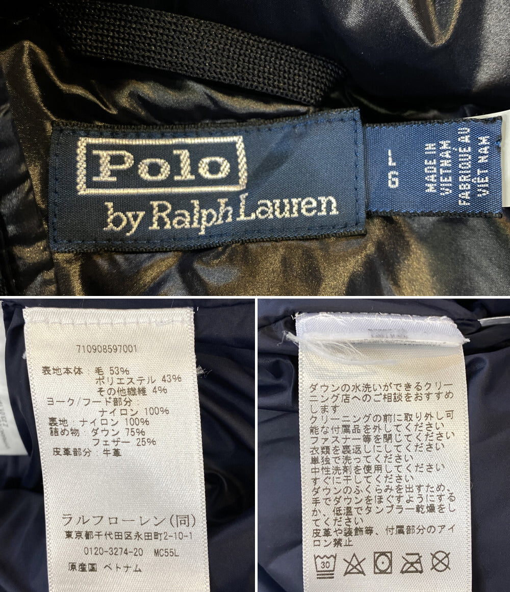 POLO RALPH LAUREN ダウンベスト ウール×ナイロン フード付 ネイビー