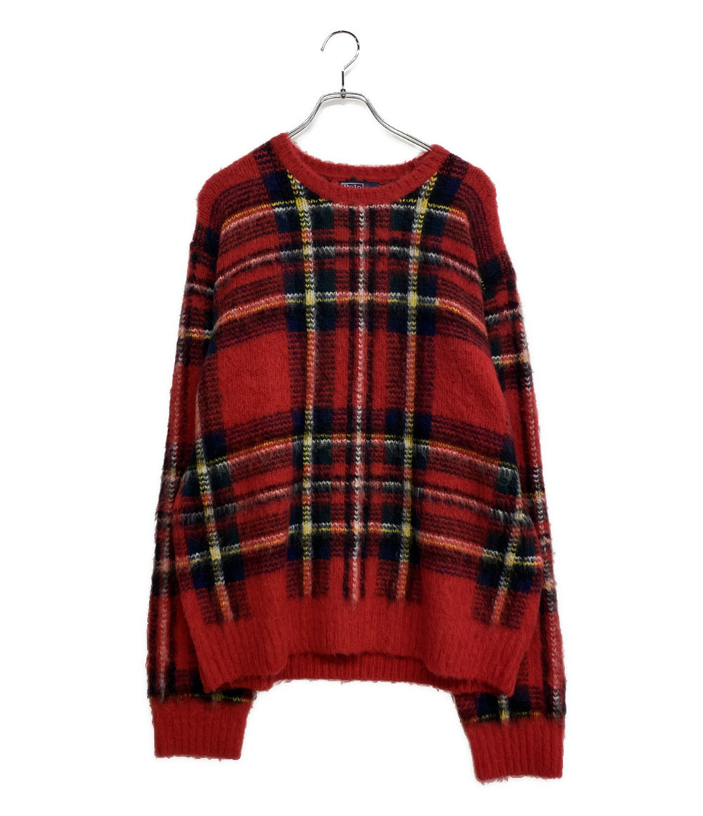 美品 POLO RALPH LAUREN ニット チェック ウールブレンド セーター RED メンズ SIZE L ポロ・ラルフローレン