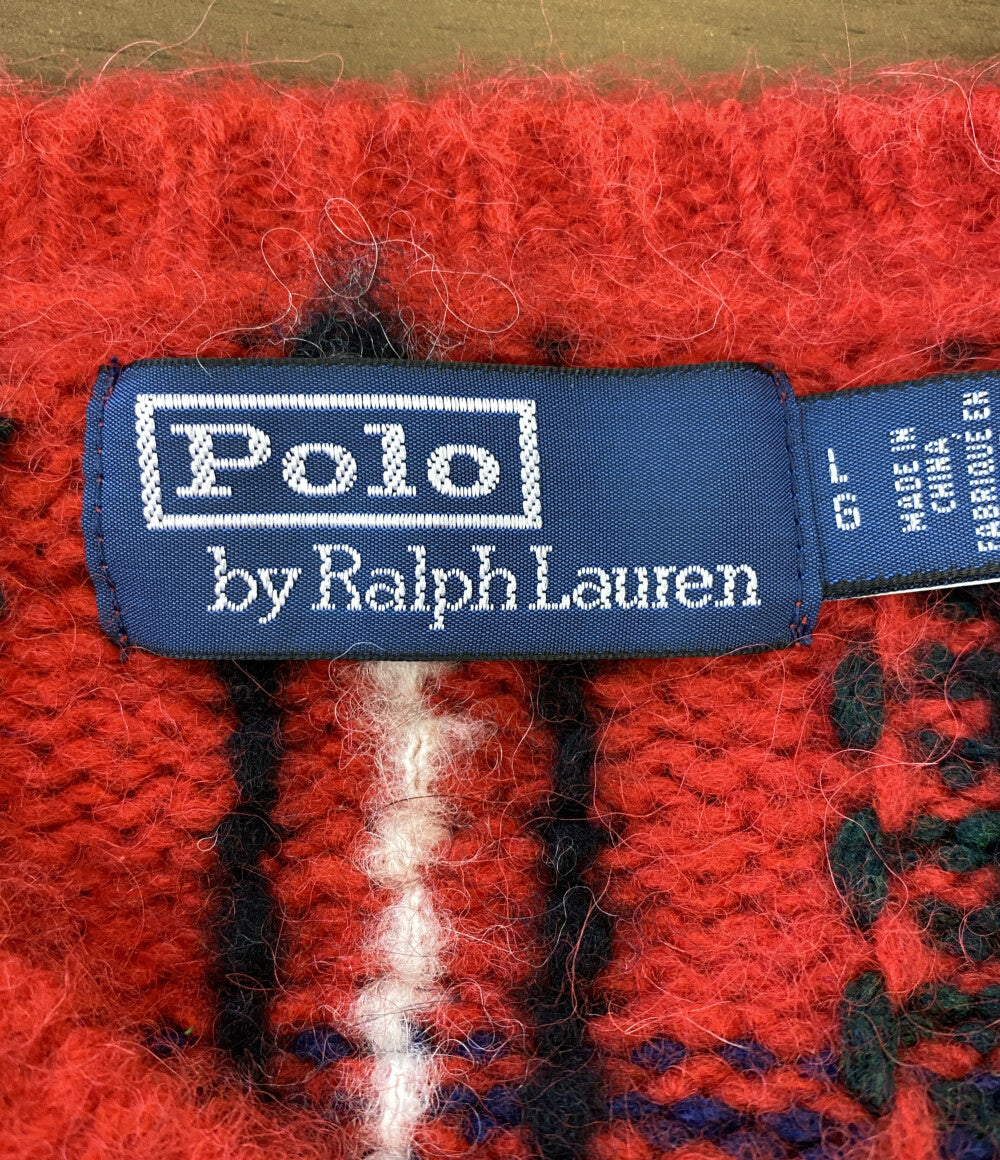 美品 POLO RALPH LAUREN ニット チェック ウールブレンド セーター RED メンズ SIZE L ポロ・ラルフローレン
