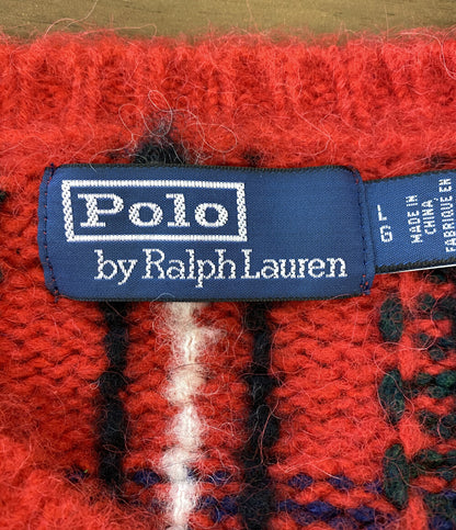 美品 POLO RALPH LAUREN ニット チェック ウールブレンド セーター RED メンズ SIZE L ポロ・ラルフローレン