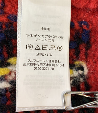 美品 POLO RALPH LAUREN ニット チェック ウールブレンド セーター RED メンズ SIZE L ポロ・ラルフローレン