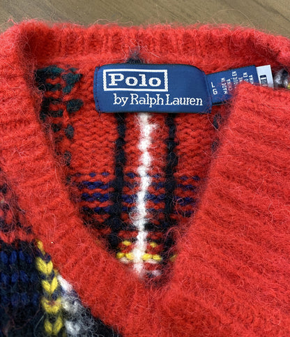 美品 POLO RALPH LAUREN ニット チェック ウールブレンド セーター RED メンズ SIZE L ポロ・ラルフローレン