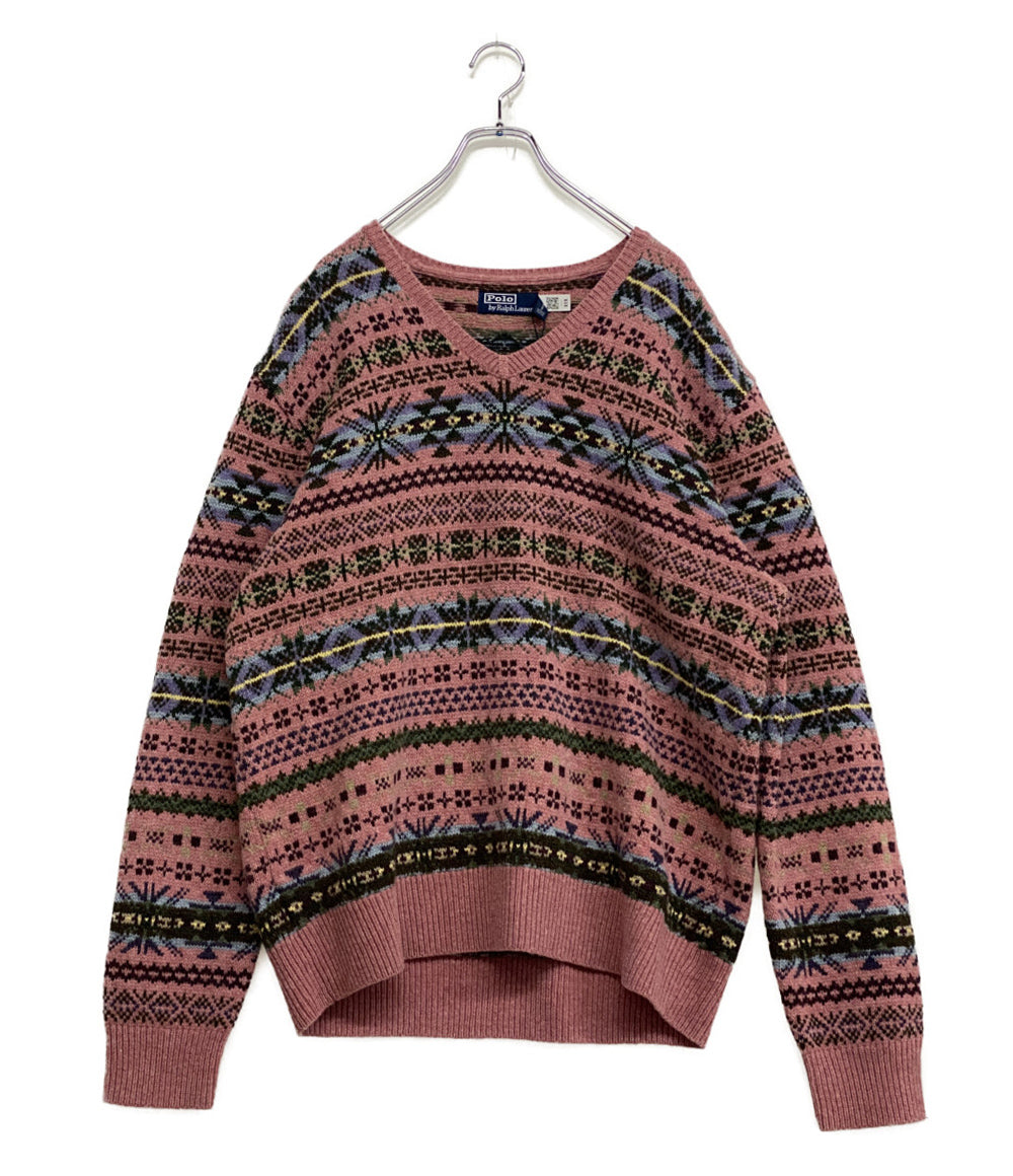 美品 POLO RALPH LAUREN フェアアイルニット カシミア混 ピンク エルボー メンズ SIZE XL ポロ・ラルフローレン