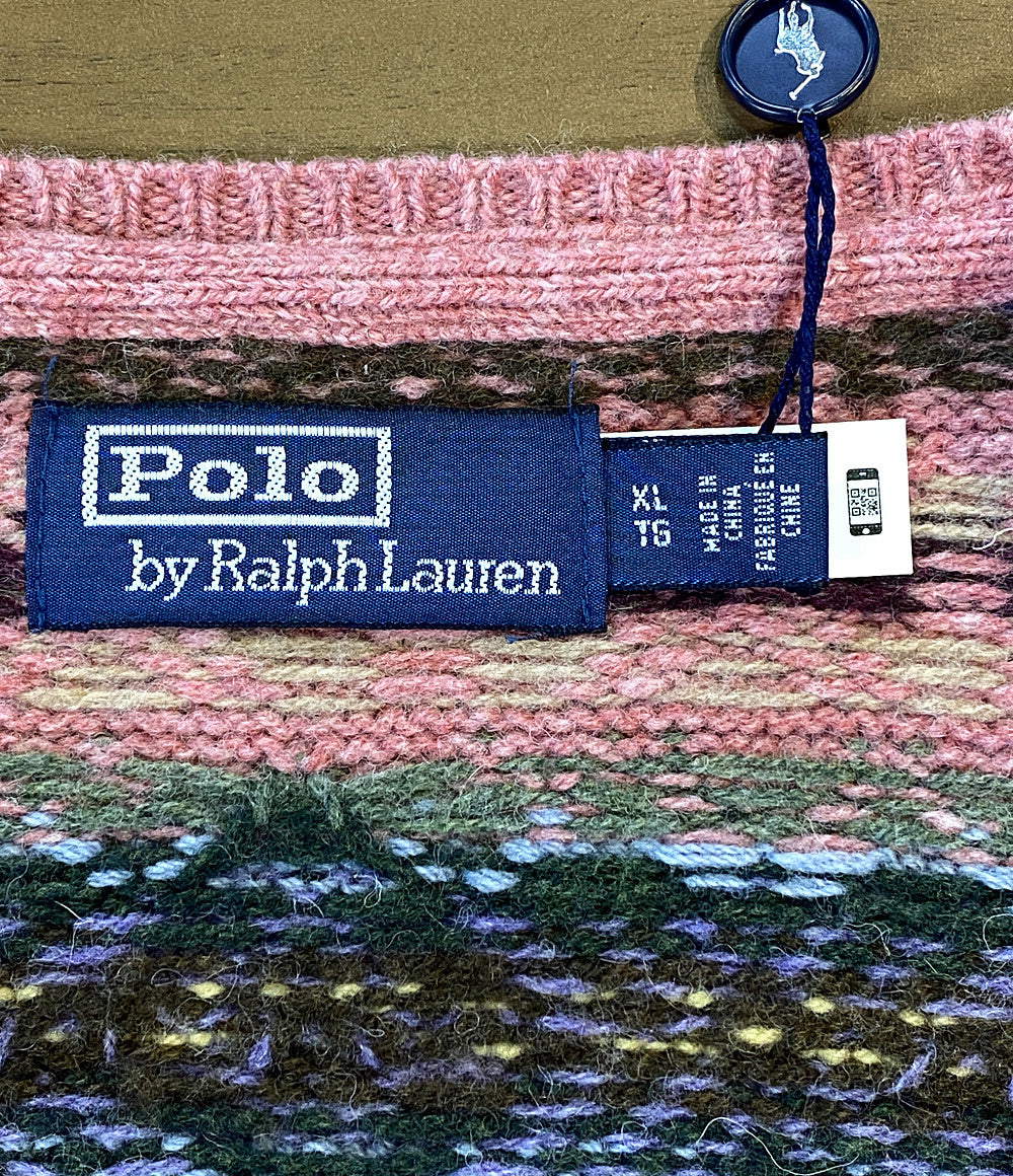 美品 POLO RALPH LAUREN フェアアイルニット カシミア混 ピンク エルボー メンズ SIZE XL ポロ・ラルフローレン
