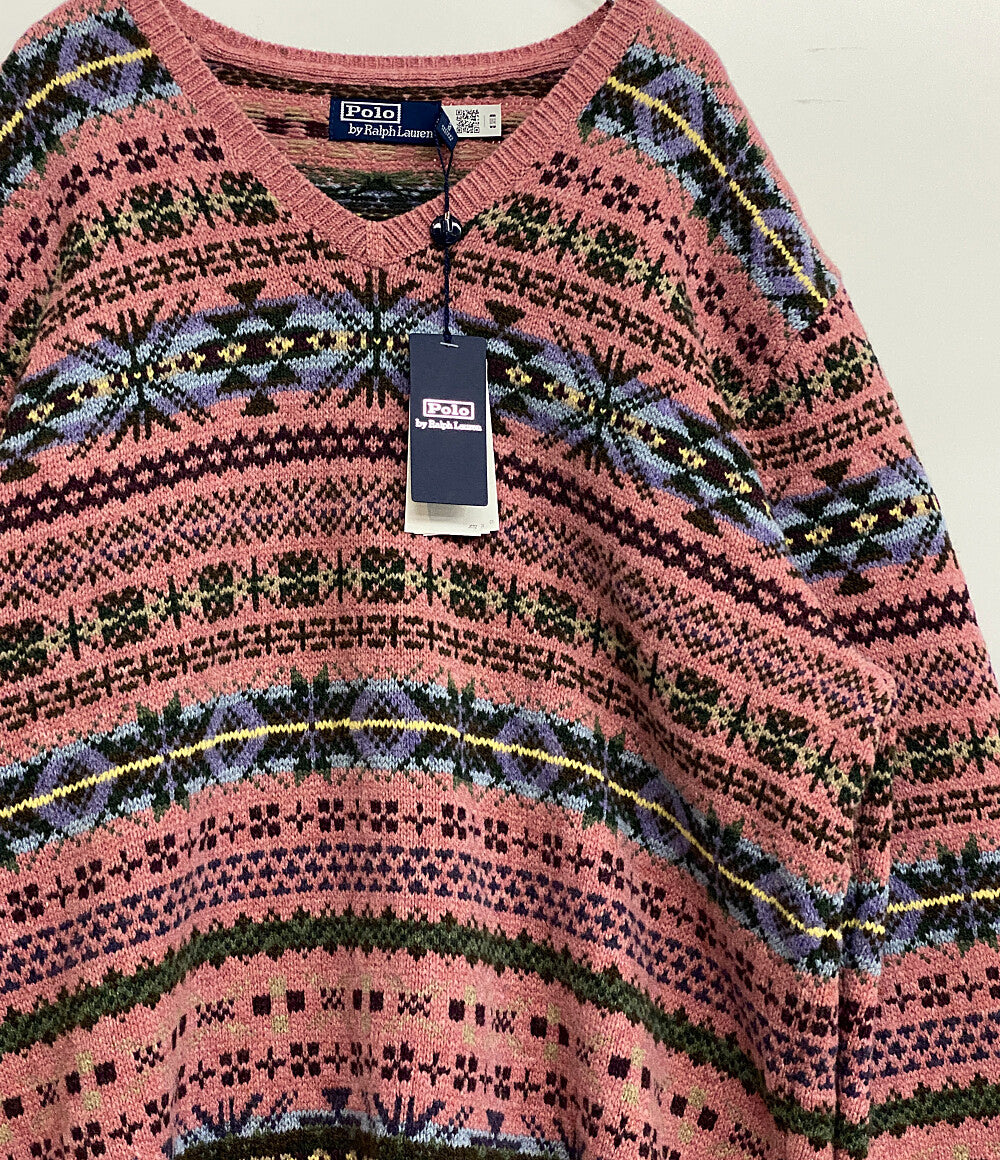 美品 POLO RALPH LAUREN フェアアイルニット カシミア混 ピンク エルボー メンズ SIZE XL ポロ・ラルフローレン