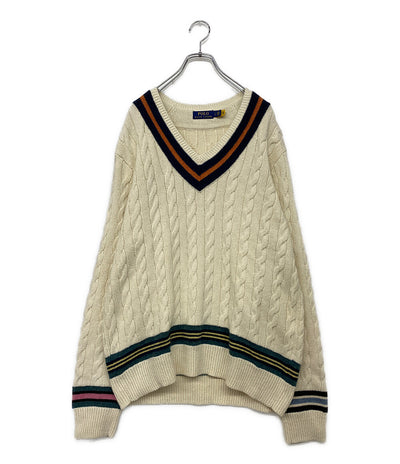ポロ・ラルフローレン チルデンセーター ライン ナチュラル コットンカシミア メンズ SIZE L POLO RALPH LAUREN