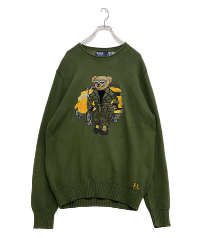 ポロ・ラルフローレン 美品 ニット POLO BEAR OLIVE メンズ SIZE L POLO RALPH LAUREN