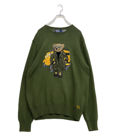 ポロ・ラルフローレン 美品 ニット POLO BEAR OLIVE メンズ SIZE L POLO RALPH LAUREN