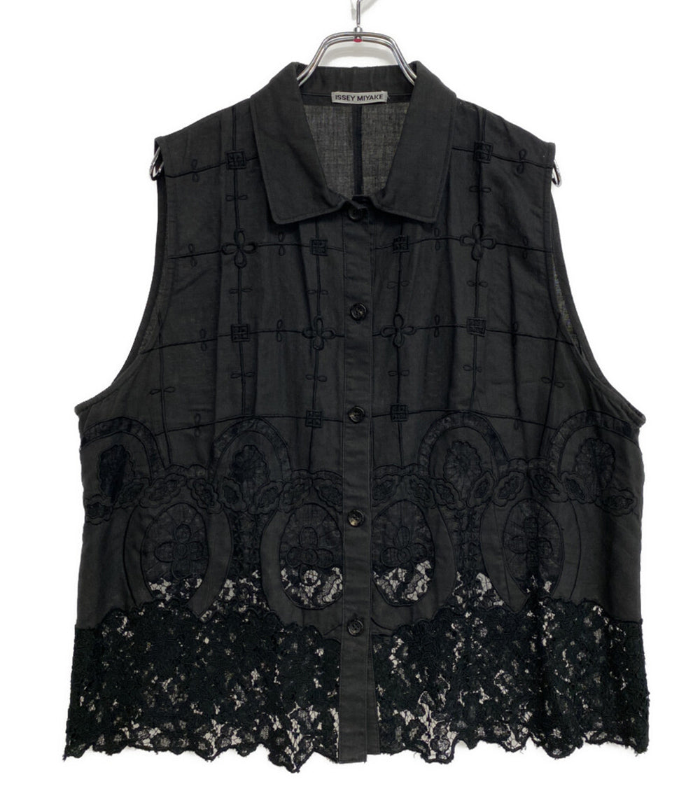 イッセイミヤケ ベスト 花柄 デコルテレース レディース SIZE M ISSEY MIYAKE