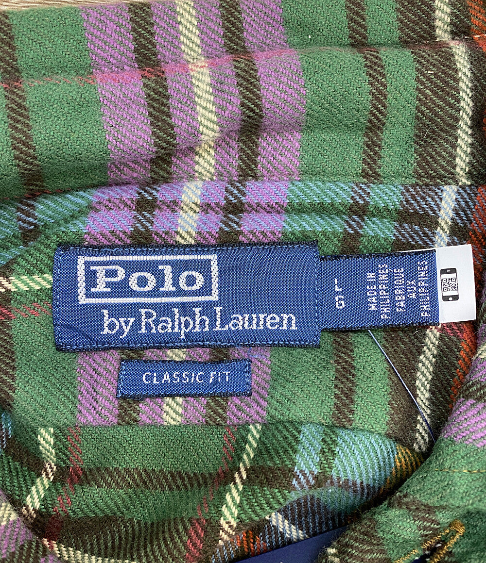 美品 RALPH LAUREN 長袖シャツ ネル チェック パープル メンズ SIZE L ラルフローレン