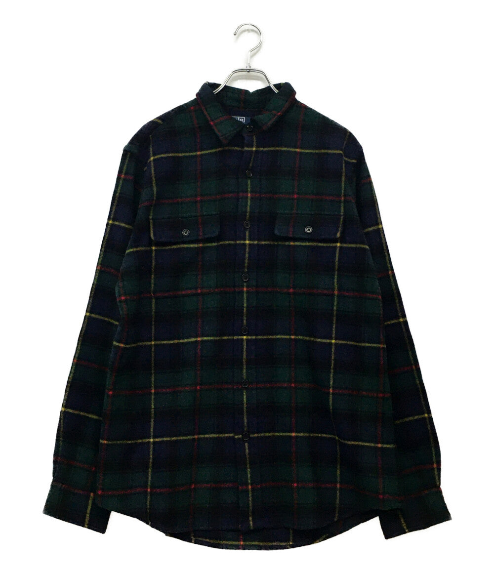 美品 RALPH LAUREN 長袖シャツ ワーク ウール チェック NAVY メンズ SIZE L ラルフローレン